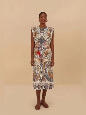 FARM Rio Cream Midi Dress with Multicolor Paisley Print